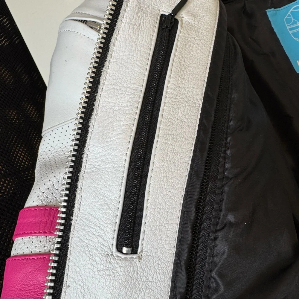 Icon Pursuit Jacket Kitty White & Pink Moto Sports Leather Jacket size XL NWOT - Picture 9 of 16